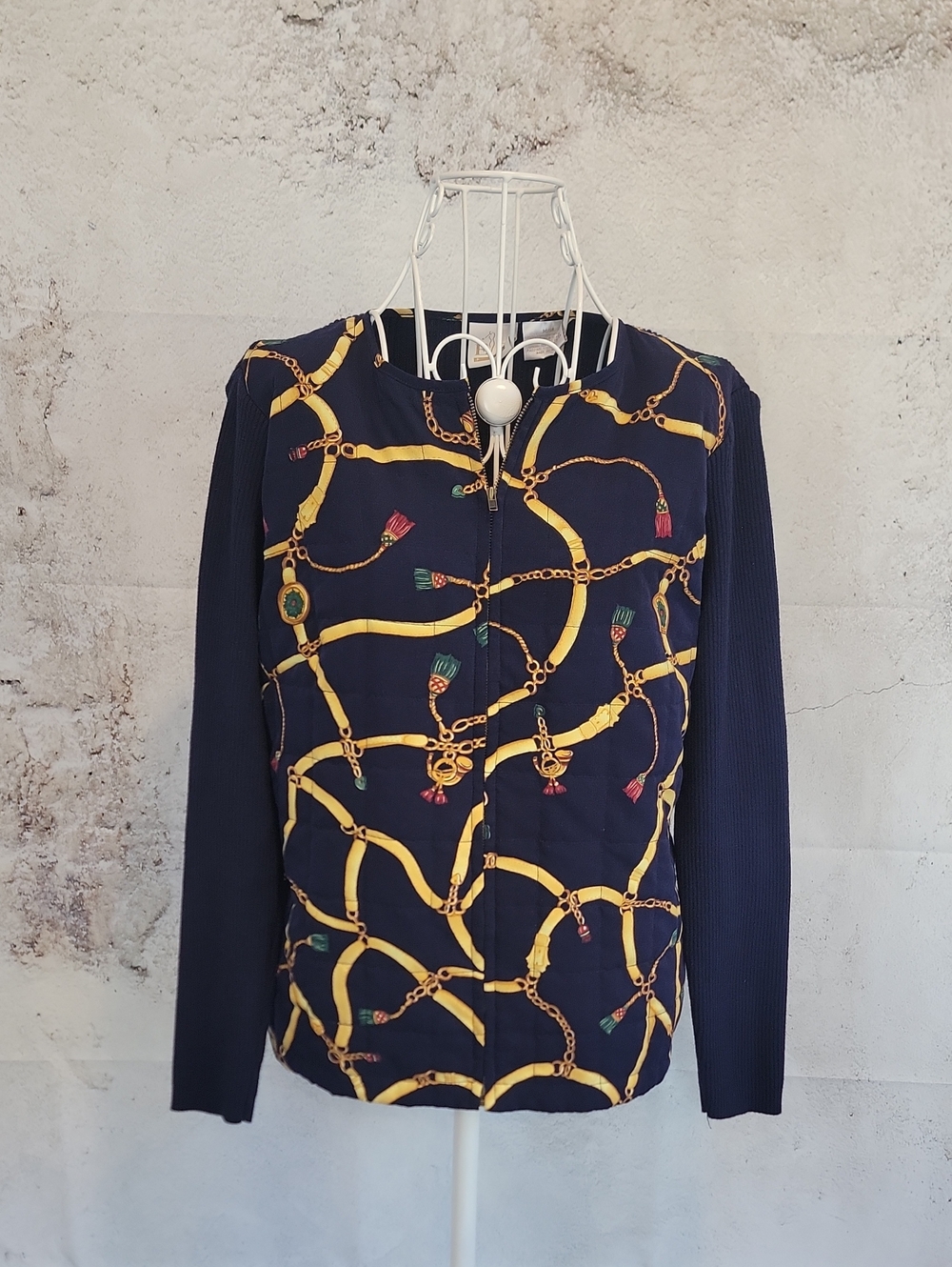 EP Pro Golf Cardigan Jacket Navy Chain-Print Zip Front Top Womens Size M